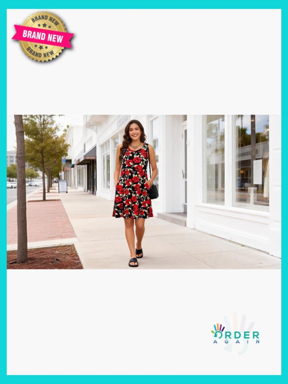 Sleeveless Swing Dress with Pockets Summer Casual Sundress Beach Cover-Up - Picture 7 of 7